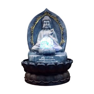 Magideal - Estatua De Buda Fuente De Agua Relajante Interior Waterscape Cascada Decoración Adornos Para Dormitorio Oficina Regalos De Inauguración De Gris