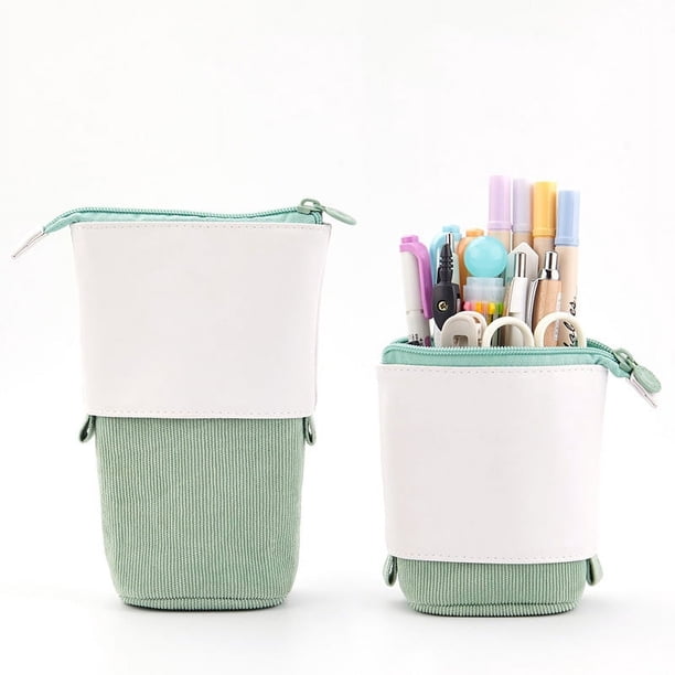 Retractable PU Corduroy Pencil Holder: Portable Stationery Organizer with Zipper for Students, Boys, Girls, and Adults
