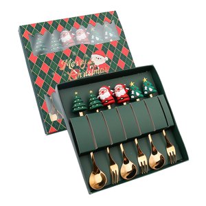 Magideal - Juego De Cubiertos Navideños De 6 Piezas Con Cucharas Y Tenedores De Acero Inoxidable, Juegos De Cubiertos Navideños Reutilizables Para Cocina, Fiesta , Estilo B