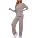 thumbnail image 4 of INSPIRE CHIC Conjunto de Pijamas para Mujer Cuello Redondo Manga Larga Ropa de Dormir Suave Pijamas Ropa de Casa con Bolsillo M Marrón, 4 of 6