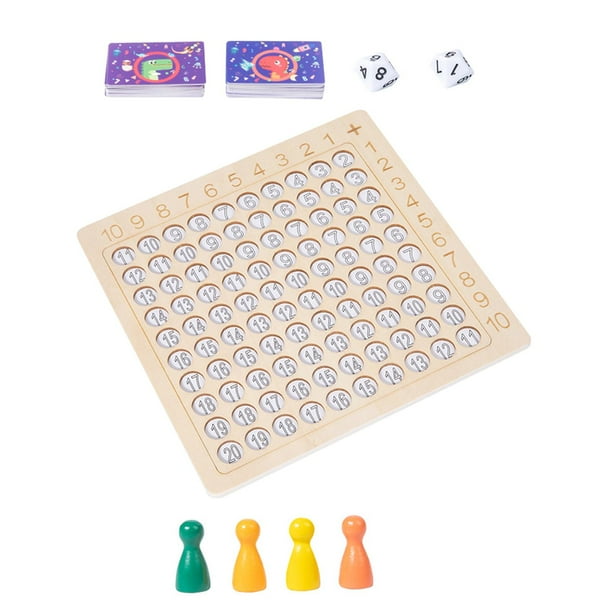 Tablero de madera para multiplicación y suma de matemáticas, tablero de mesa de matemáticas con tarjetas flash, dados, manipuladores de matemáticas,