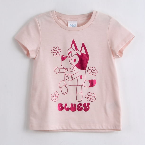 Polera Manga Corta Niña Bingo & Bluey Foil Rosado