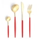 thumbnail image 1 of suxuMhao Juegos de Vajilla, Juego de Cubiertos de Acero Inoxidable de 12 Piezas, Juego de Vajilla de Cocina, Juego de Cubiertos de 3, Juego de Cubertería, Dorado y Rojo, Talla Única - Ideal para, 1 of 2