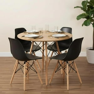 Pandalino - Comedor Redondo Shanna 80 Cm + 4 Sillas Eames Negro