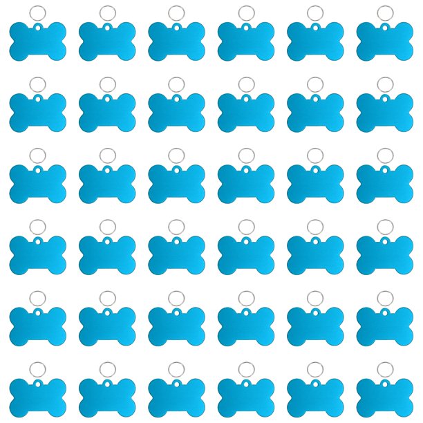 Etiquetas de identificación para mascotas, etiqueta personalizada para perros y gatos, forma de hueso de aluminio grabado en blanco con anillo de llave 38x25mm (Azul Lago, 36 piezas)
