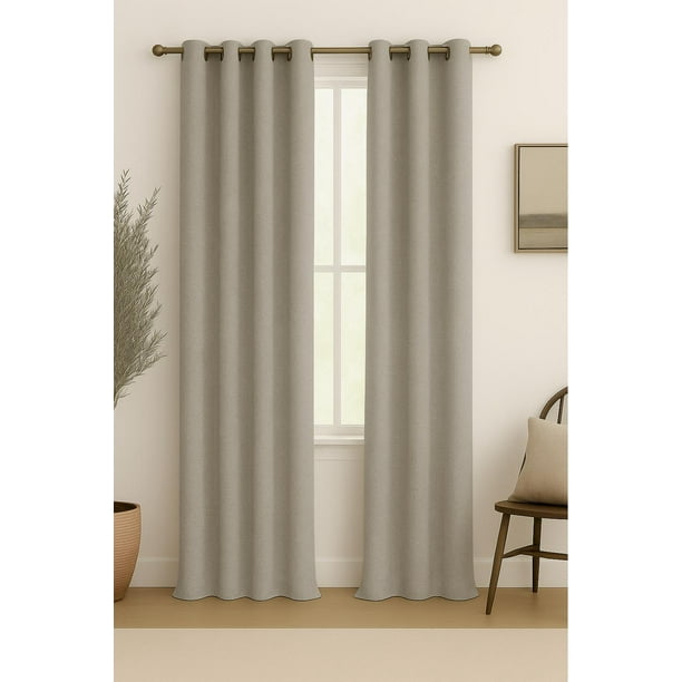 Pack 2 Cortina Engomada Termica 100% Blackout de Tipo Lino caqui 140X225