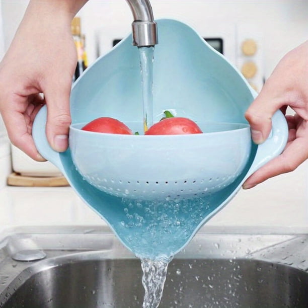1pc Double-Layer Plastic Kitchen Drain Basket for Vegetables and Fruits - Environmentally Friendly and Creative Rice and Fruit Storage