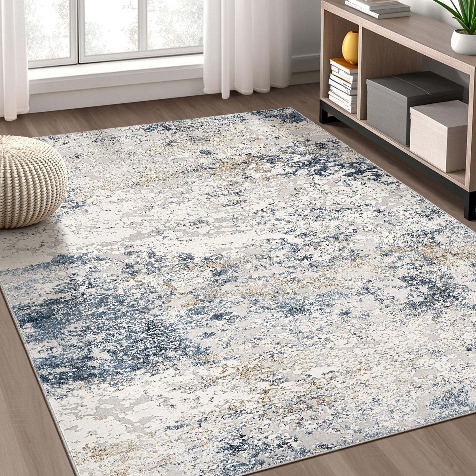 Alfombra Area Dmoyest Beige Azul 160x230 Cm Poliéster