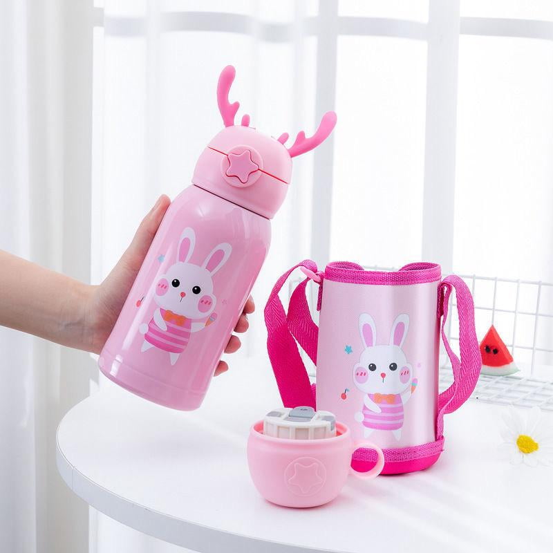 Genérico - Termo De Agua Infantil Kawaii 500ml Con Funda Y Cuerda Rosado