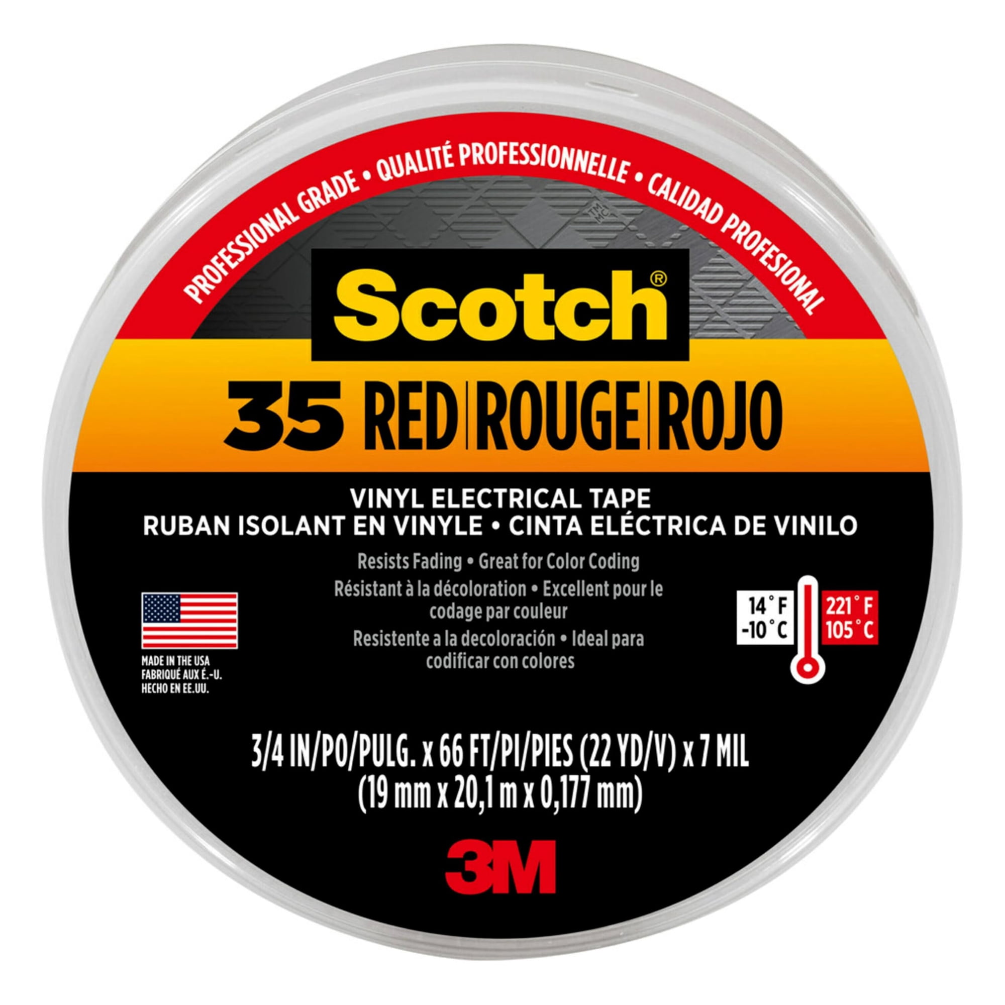 Cinta Aislante 3m 10810 Scotch 35 De Vinilo, Roja, 3/4 Pulgadas X 20 M