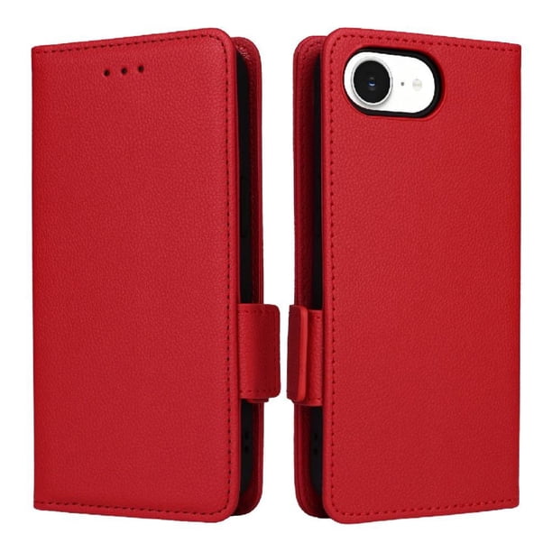 Funda Cartera para iPhone 17E Tapa Flip con Ranuras y Soporte Rojo