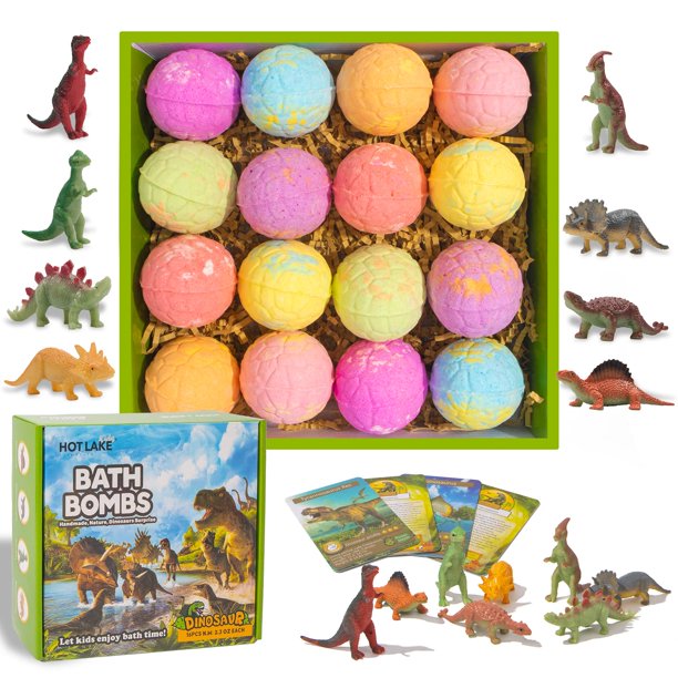 Set de regalo de bombas de baño HOTLAKE Dinosaur, paquete de 16 unidades para niños con juguetes