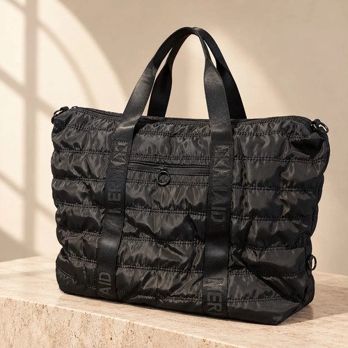 Bolso Tote Puffer Mujer Grande 25l Acolchado Nylon Viaje Gym Negro