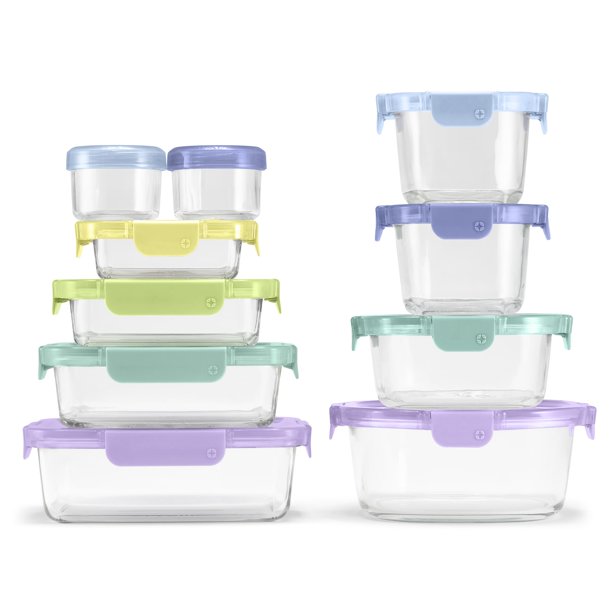 Set de almacenamiento de alimentos Ello Color Lock, 20 piezas de vidrio con tapas de plástico