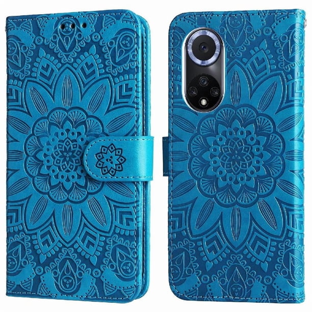Funda tipo cartera FOXDOCK para Huawei Nova 9 , diseño girasol en relieve, cuero PU, cierre magnético, soporte y tarjetero