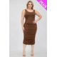 thumbnail image 1 of Vestido Midi Ajustado Sin Mangas Elástico Fruncido Y Con Escote Cuadrado En Marrón ano (talla Grande Para Mujer), 1 of 5
