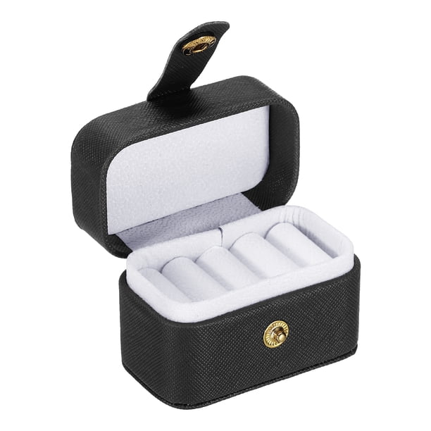 Caja de Anillos de Terciopelo Uxcell, Caja de Anillos de Viaje con 4 Ranuras, Soporte de Joyas Portátil, Mini Estuche de Joyas para Anillos, Negro