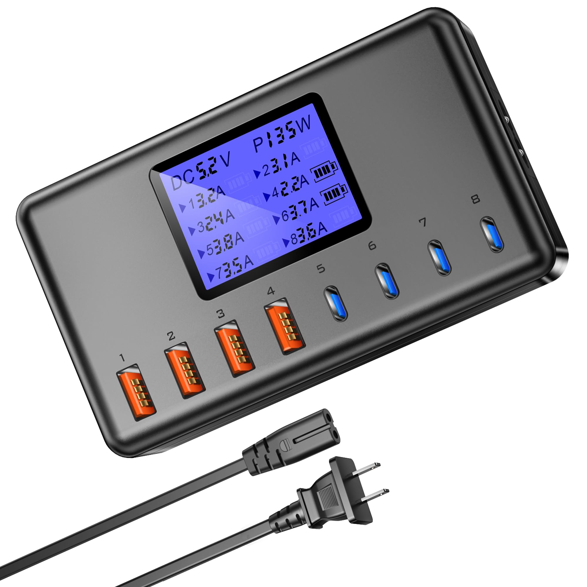 Slitinto - Cargador Usb C Integrado En Una Estación De Carga De 8 Puertos Y 152 W