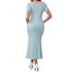 thumbnail image 3 of INSPIRE CHIC Vestido de maternidad para mujer con dobladillo de cola de pez ajustado, vestido maxi acanalado antes, durante y después del embarazo azul XXL, 3 of 6