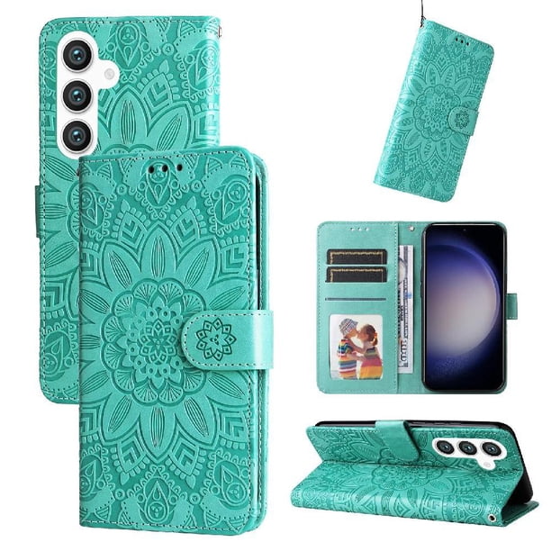 Funda tipo cartera FOXDOCK para Samsung Galaxy S24 Plus , diseño girasol en relieve, cuero PU, cierre magnético, soporte y tarjetero