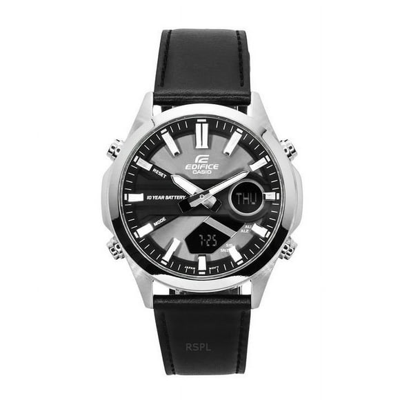 Reloj Análogo Digital Para Hombre Edifice Correa De Cuero Dial Gris Quartz Efv-c120l-8a 100m