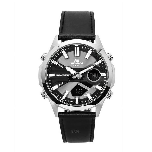 Reloj Análogo Digital Para Hombre Edifice Correa De Cuero Dial Gris Quartz Efv-c120l-8a 100m
