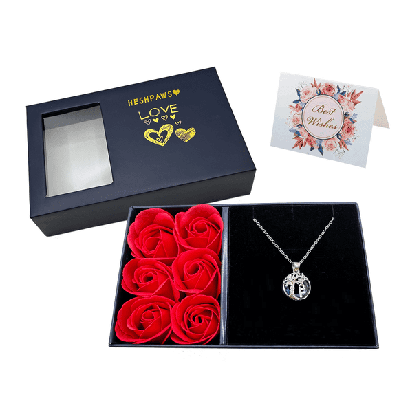Set de Regalo Collar HESHPAWS Tree of Life con Inicial A-Z y Rosa Eterna