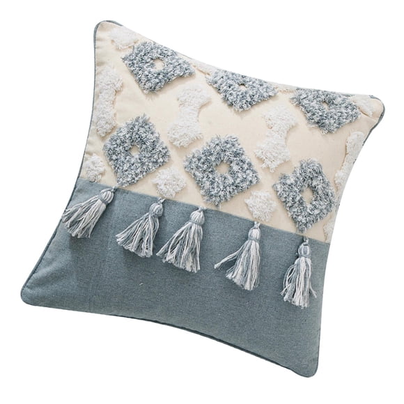 Throw Pillow Cover Tufted Tassel Skin Friendly Home Decor White Blue Square