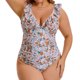 thumbnail image 1 of Agnes Orinda Traje de Baño de Una Pieza para Mujer Talla Grande Control de Abdomen Push Up con Volantes Escote en V con Cordones Conjunto de Baño para Fiesta en la Playa Piscina 2X Beige, 1 of 8