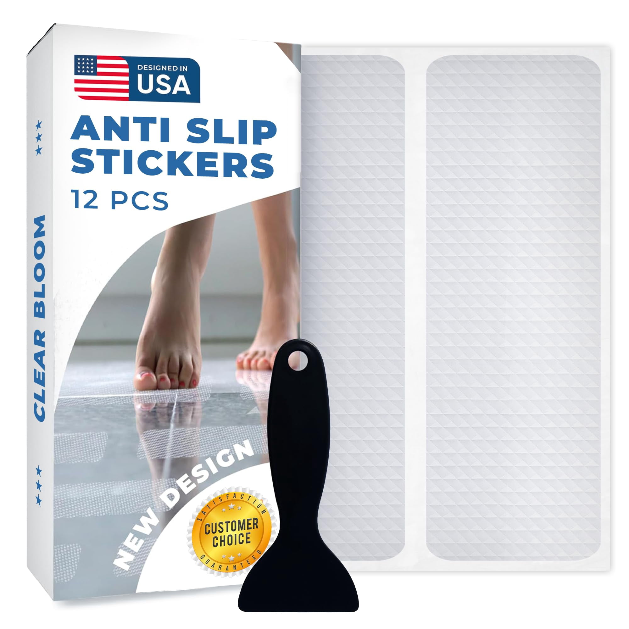 Adhesivos Para Bañera Clear Bloom Xxl, Antideslizantes, 12 Unidades