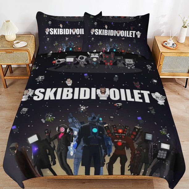 Skibidi Toilet Bedding Set Duvet Cover Comfortable and Lightweight Cartoon Bedding 3 Piece Bed Set