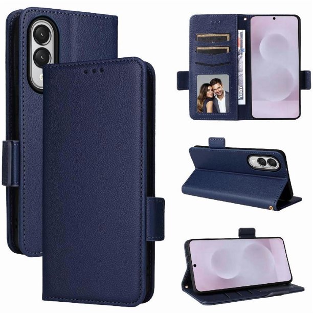 Funda Cartera para Samsung Galaxy S25 Edge Tapa Flip con Ranuras y Soporte Azul