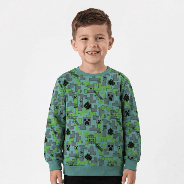 Polerón Cerrado Niño Minecraft Full Print Verde