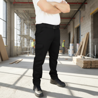 T-World - Pantalón De Trabajo Cargo Gabardina Cintura Elásticada Negro