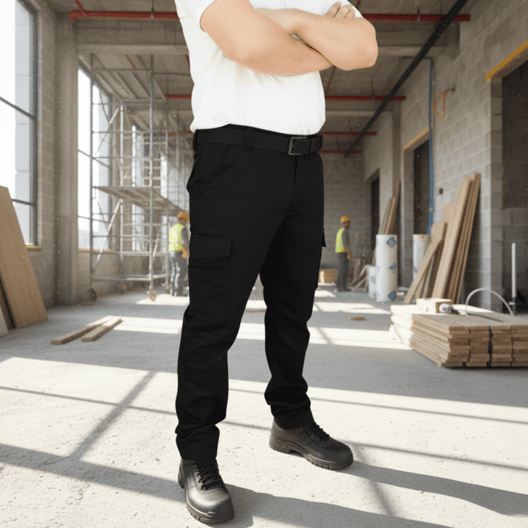 T-world - Pantalón De Trabajo Cargo Gabardina Cintura Elásticada Negro