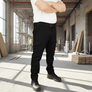 T-World - Pantalón De Trabajo Cargo Gabardina Cintura Elásticada Negro