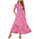 thumbnail image 1 of INSPIRE CHIC Vestido largo floral de mujer con cuello en V, fruncido, con volantes, escalonado, de verano, para la playa, con mangas cortas y bolsillos, talla S, rosa intenso, 1 of 5