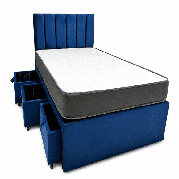 Cama Cajonera Plaza y Media S&L Azul Noche con Colchón de Resortes – Diseño Tubular
