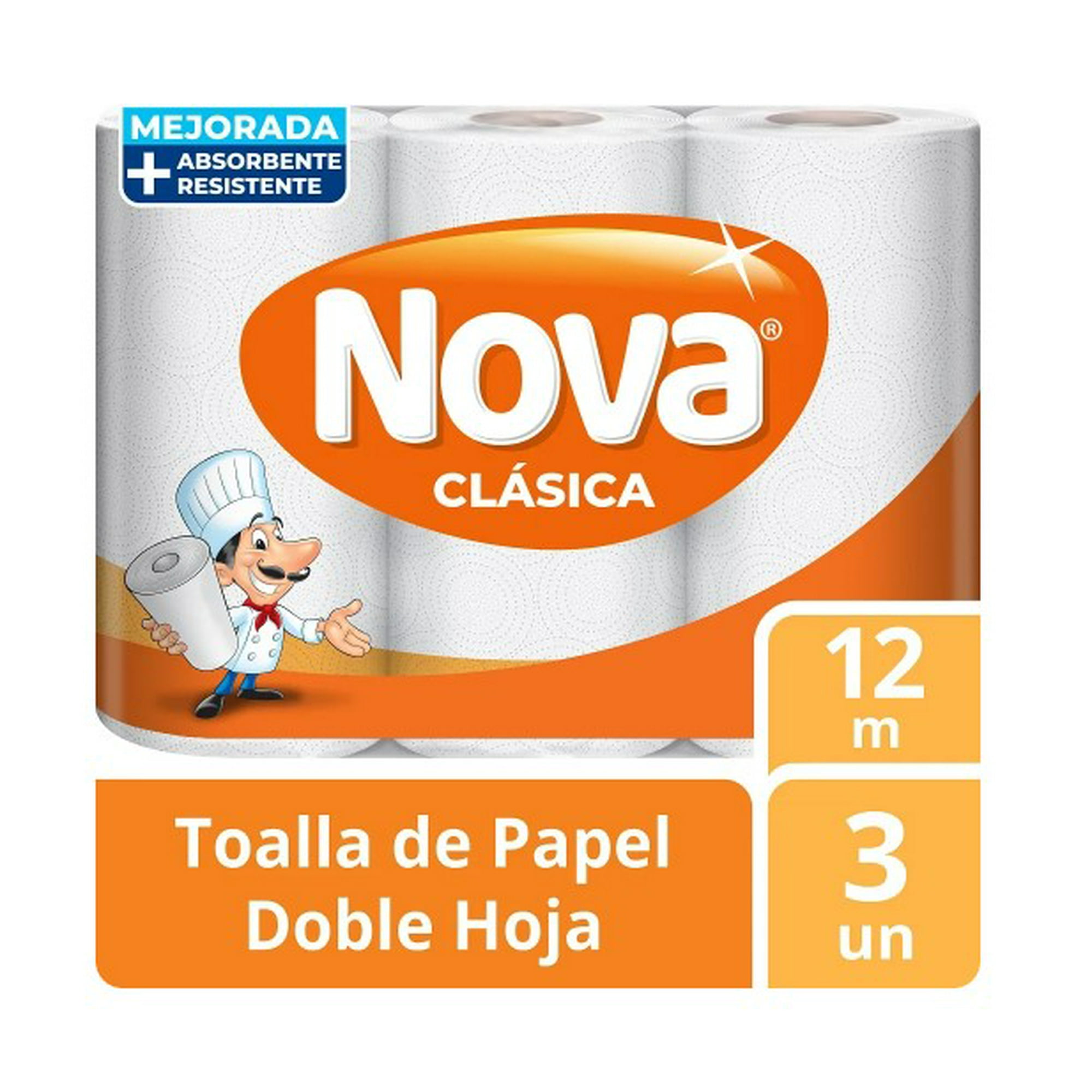 Toalla de Papel Nova Clásica Doble Hoja 12 mts c/u 3 Unidades