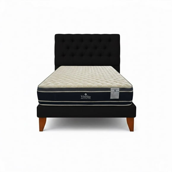 Cama 1.5 Plaza Negro Capitone + Colchón Ortopedic