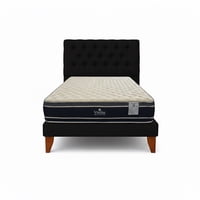 Vitelio - Cama 1.5 Plaza Negro Capitone + Colchón Ortopedic