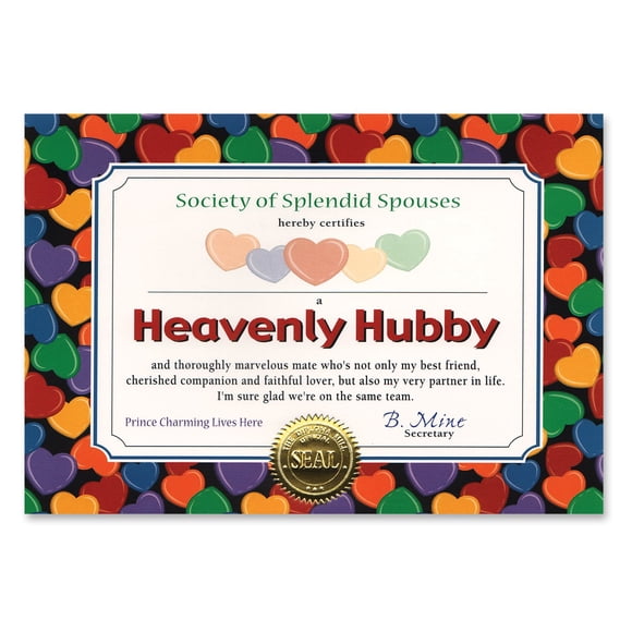 Certificado Beistle Heavenly Hubby con sobres de 5 x 7 pulgadas