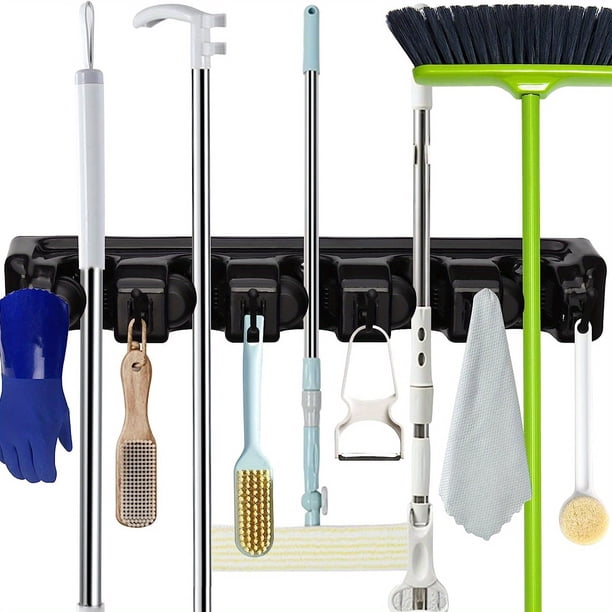 1pc Magic Broom Holder Hook, Wall Mounted Mop And Broom Rack Holder, Garage Storage Rack And Garden Tool Organizer, 5 Clamps And 6 Hooks, For Home And Garden, Tool Garage Organization