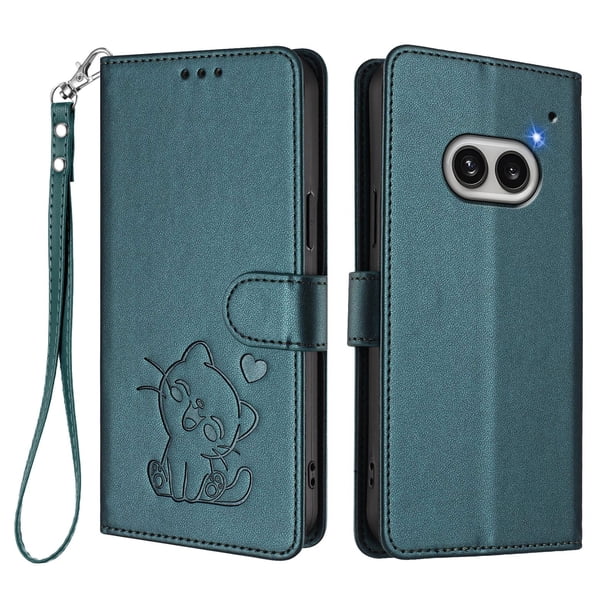 Nothing Phone 2A Funda Billetera de Gato, Verde Oscuro