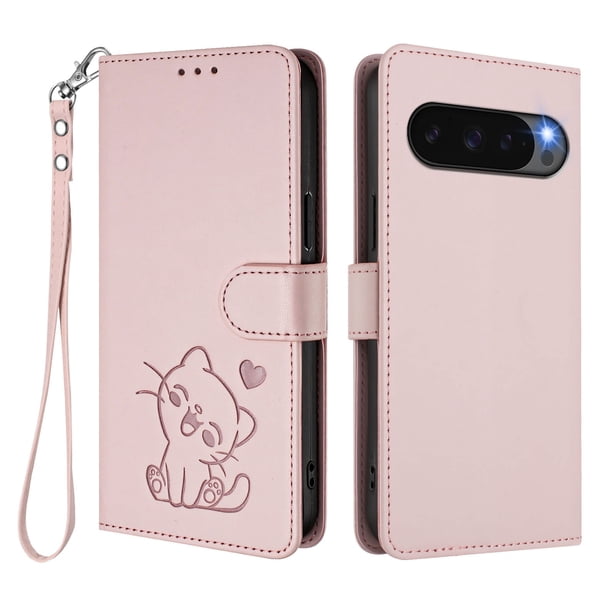 Funda de Gato tipo Libro para Google Pixel 9 Pro XL 5G, Rosa
