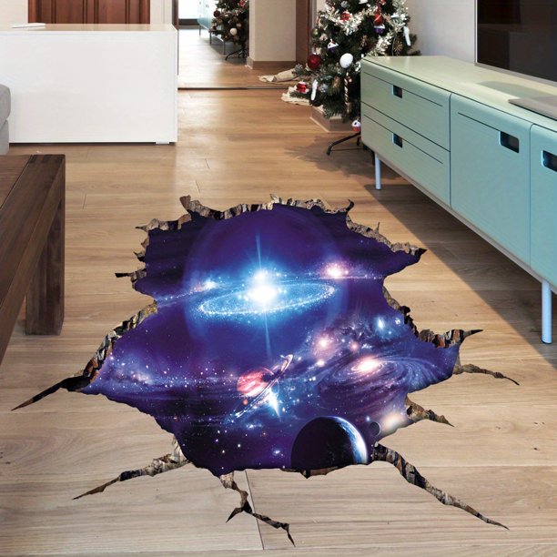 1pcs 3D Ripped Starry Sky Decorative Floor Stickers, Self-adhesive Removable PVC Stickers Suitable For Living Room Bedroom
