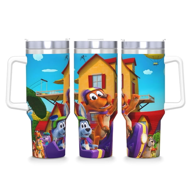 ¡Vamos, Doggos! Vaso aislado de acero inoxidable con asa, diseño temático, regalo para familia, amigos y fans; incluye pajita y encaja en el portavasos estándar, 40 oz