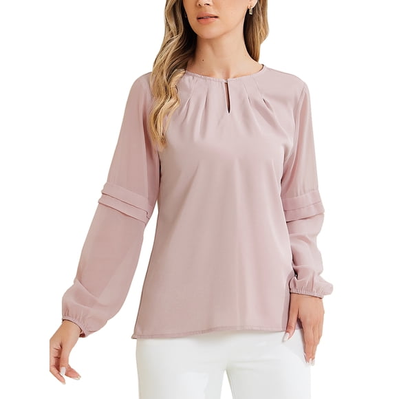 Blusa de Chifón con Cuello de Ojal y Mangas de Patchwork Elegante para el Trabajo de INSPIRE CHIC para Mujer Regreso a Clases M Gris Púrpura