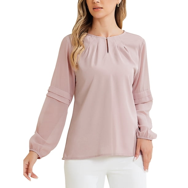 Blusa de Chifón con Cuello de Ojal y Mangas de Patchwork Elegante para el Trabajo de INSPIRE CHIC para Mujer Regreso a Clases M Gris Púrpura