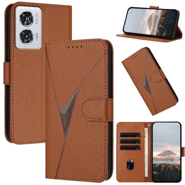 Funda Cartera Fibra de Carbono para Motorola Edge 50 Fusion con Soporte y Cierre Magnético Marrón